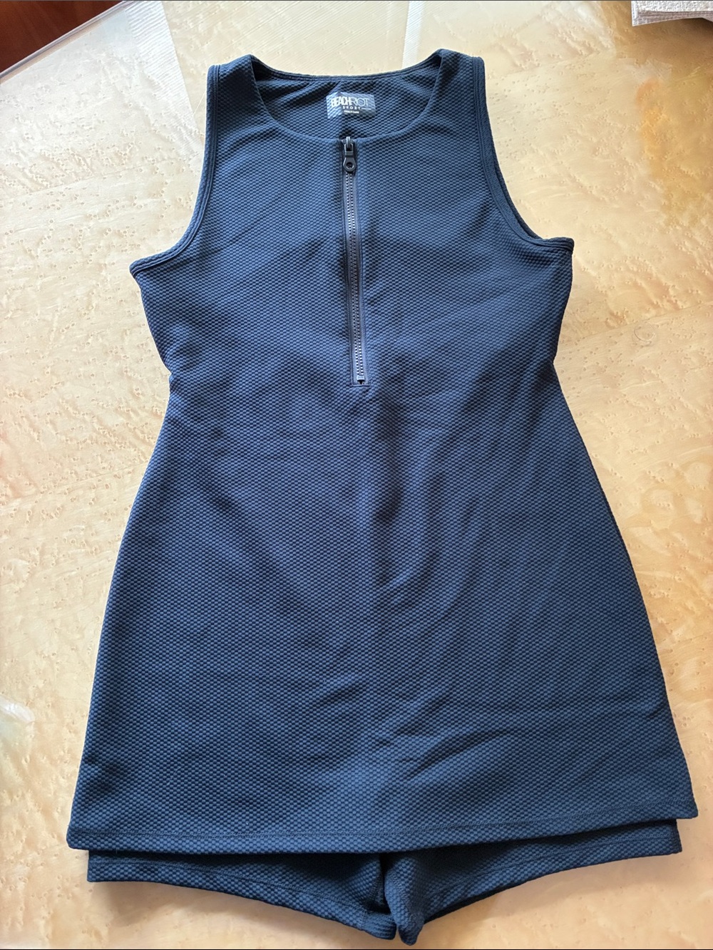 Beach Riot black textured zip-front swim romper